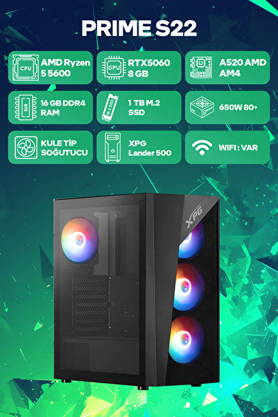 Game Garaj Prime S22 AMD Ryzen 5 5600 16GB RAM 1TB SSD RTX5060 FreeDOS Oyuncu...