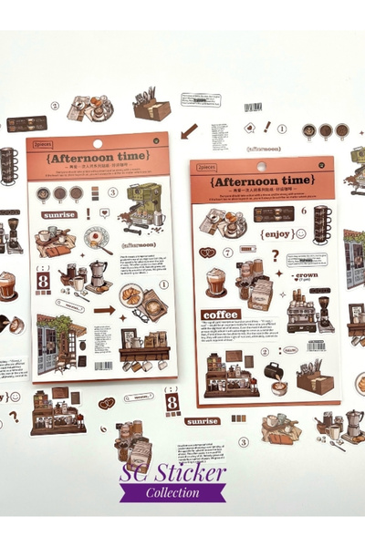 SC Sticker Collection Afternoon Time Kafe Ve Kahve Temalı 2 Yaprak 44 Adet St...