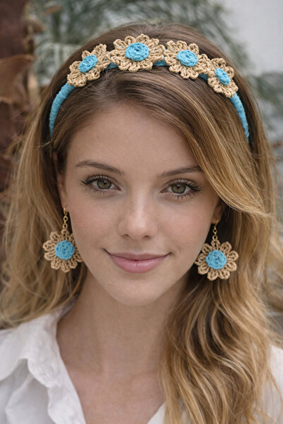 Kutcha Accessories Σετ σκουλαρίκια και κορώνα χειροποίητα σχέδια Raffia