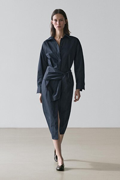 Massimo Dutti Uzun gömlek elbise fular detaylı