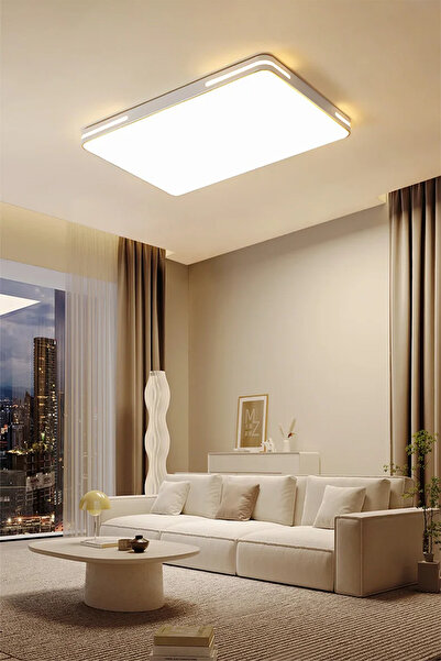 CATLUZ Beyaz Kumandalı Dimli 90x60cm 3 Işık Renkli Dikdörtgen Tavan Lambası,m...