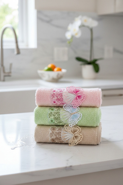 asev tekstil Papillon 30X50 cm Guipure Butterfly Embroidered 3-Piece Kitchen ...