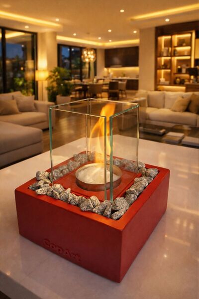 CopArt Sevgililer Günü'ne Özel! Quadrata Kırmızı Biyoetanol Masaüstü Beton Şö...