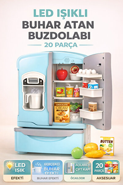 YILDIRIM OYUNCAK Led Işıklı Buhar Sprey Atan Açılabilir Çift Kapılı Buzdolabı...