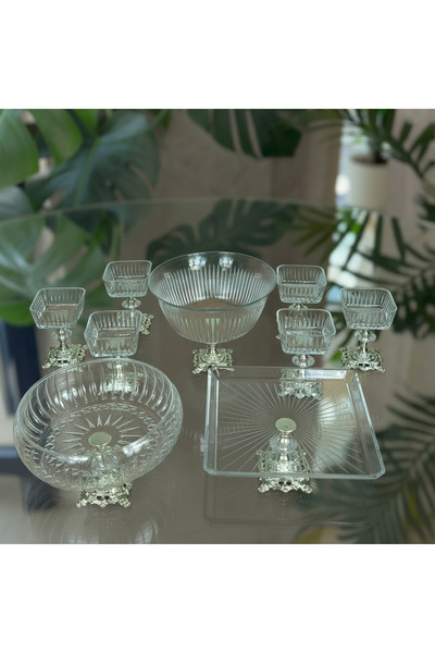 Elta Collection Paşabahçe Gold Detaylı Metal Ayaklı Sunum ve Servis Seti Past...