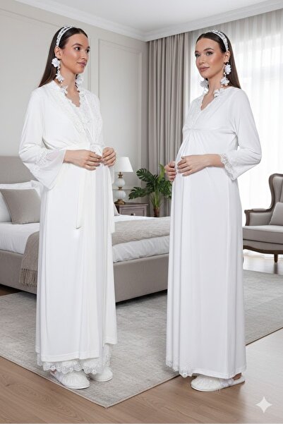 lohusahamile Maternity Nightgown Set with Hidden Breastfeeding Feature 7035