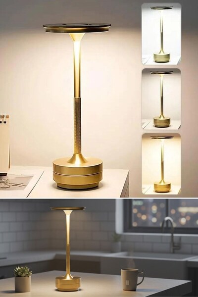 Buffer ® Eskitme Gold Kasa Dokunmatik Şarjlı Masa Lambası – 3 Renk Işık Modlu...
