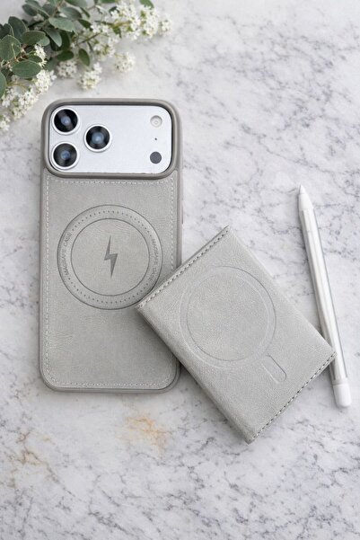 İPHONE 17 PRO MAX GRİ RENK M-SAFE ÖZELİKLİ KILIF VE M-SAFE ÖZELLİKLİ CÜZDAN KARTLIK