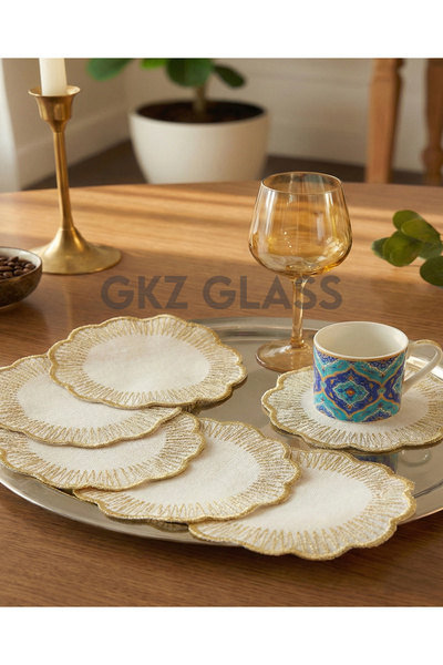 gkzglass home dekor 6 Linen Fabric Embroidered Coffee Side Cocktail Napkins & Coasters Serving Napkins