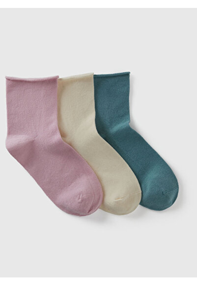 United Colors of Benetton Women's Cream - Lilac - Mint Cotton Blended Solid C...