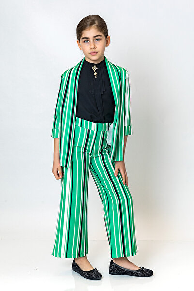 incity Girl's Green Striped Open-Front Blazer Jacket - New Product