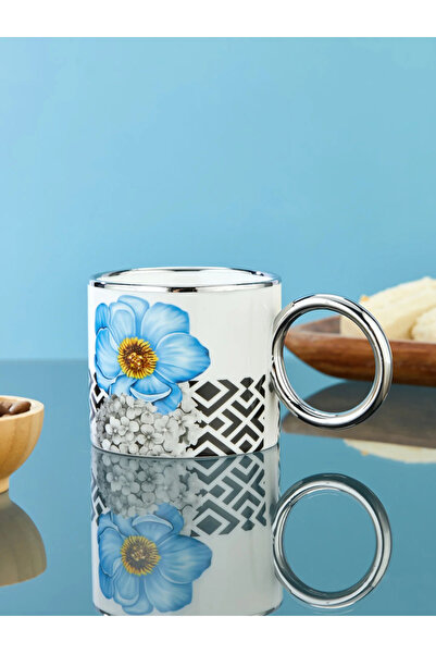 coker 200 ml Flower Patterned Porcelain Mug with Silver Handle