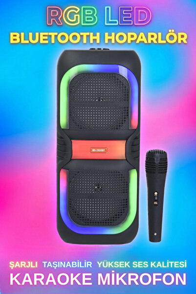 METONTECH Büyük Boy RGB LED Işıklı Şarjlı Taşınabilir Bluetooth Karaoke Parti...
