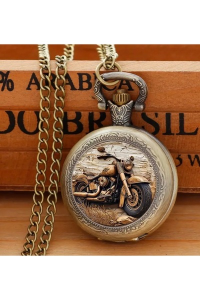 DeNors Vintage Motorcycle Figured Pocket Watch Necklace |   Retro Design Styl...