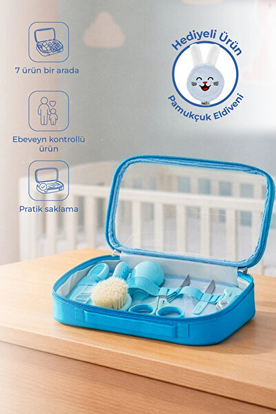 Babyjem Çantalı Bebek Bakım Bakım Seti 7 Parça Mavi + Pamukçuk Eldiveni Mavi ...