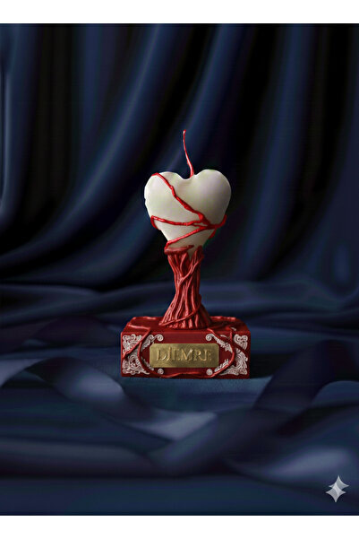 DİEMRE Kalpli Mum, Kırmızı Detaylı Özel Tasarım , Konsept, Hediyelik