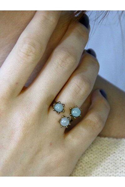 esha خاتم نسائي قابل للتعديل من الحجر الطبيعي أباتيت 3 قطع من الحجر الطبيعي ط...