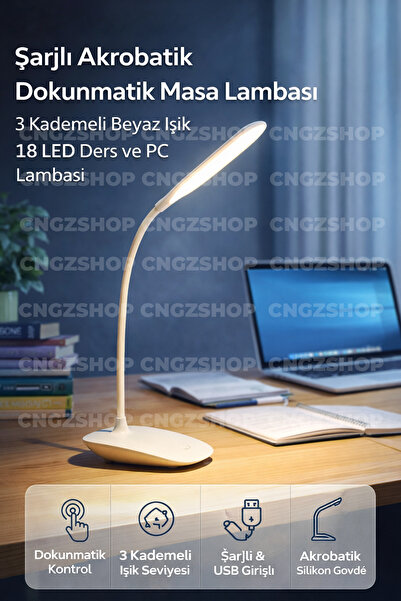 CNGZSHOP Şarjlı Akrobatik Dokunmatik Masa Lambası | 3 Kademeli Beyaz Işık | 1...