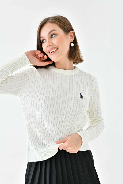 Park Karon Women's Crew Neck Hair Knit Patterned Knitwear Sweater