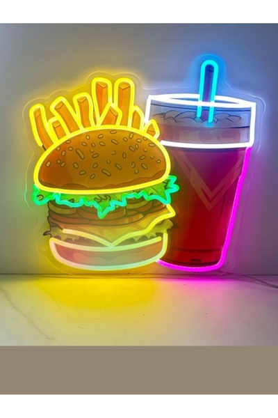KAMER NEON LED IŞIKLI PATATES CİPSİ HAMBURGER KOLA FAST FOOD CAFE RESTORAN