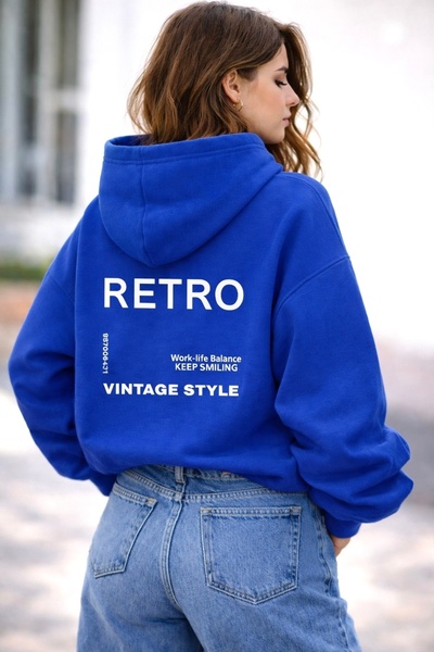 FUFLUNS Retro Printed Oversized Unisex K Hooded Sweatshirt