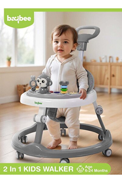 BAYBEE مشاية أطفال درونو برو، مشاية دائرية بمقبض دفع للوالدين (رمادي)