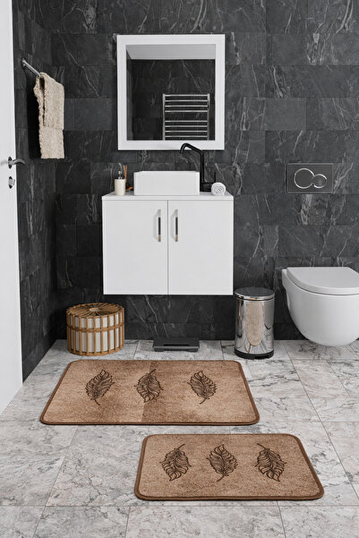 HubRom Σετ 2 αντιολισθητικά πατάκια μπάνιου Three Leaves, 100×60 cm – 60×40 c...