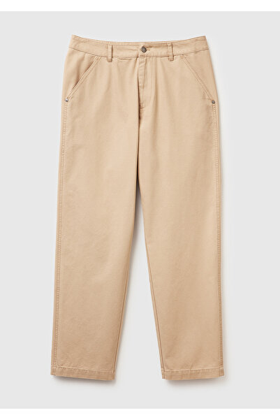 United Colors of Benetton Men's Tan 100% Cotton Pants with Back Pocket Logo D...