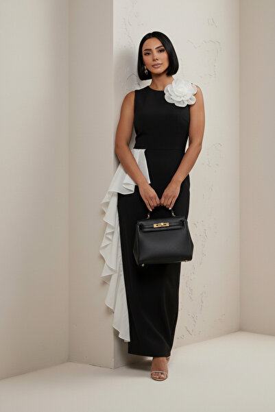 ALFUDO Moda Collection Evening Dress with Floral Detail on the Shoulder and S...