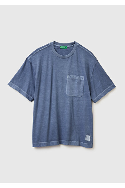 United Colors of Benetton Men's grey 100% cotton pocket detail crew neck t-shirt