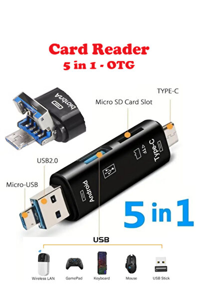 ANKTEK 5'i 1 Arada USB/Micro USB/Type C Çıkışlı Micro SD Kart Okuyucu Otg Çevirici