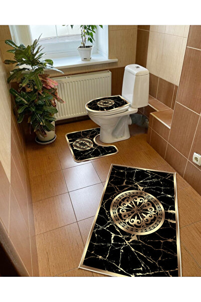 PATRON BB-202_1 Kaymaz Pvc Dot Taban Üçlü Banyo Seti, Makinada Yıkanabilir, A...