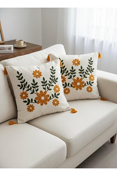 ESSENSE HOME & LİVİNG 2'li Punch Nakışlı Oturma Odası Balkon Bohem Kırlent Kı...