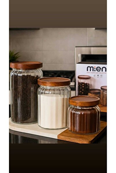 Ogeda Home Akasya Kapaklı Yuvarlak 3’lü Cam Kavanoz Seti – Mien 3 Boy Akasya ...