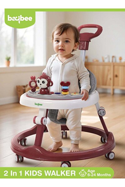 BAYBEE مشاية أطفال درونو برو، مشاية دائرية بمقبض دفع للوالدين (أحمر)