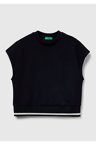 United Colors of Benetton Дамска черна блуза от модал с детайл в талията и бе...