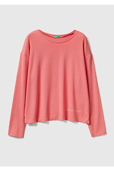 United Colors of Benetton Women's Coral Modal Blended Slit Crew Neck Pajama Top