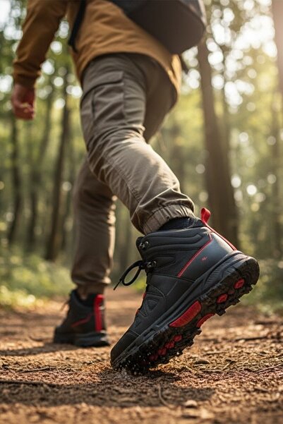 enoch حذاء إينوخ للرجال باللون الأسود والأحمر مقاوم للماء وعالي الكاحل للرحلا...