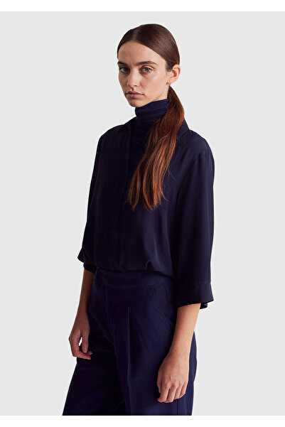 United Colors of Benetton Women's Navy Blue 100% Viscose Half Sleeve Shirt Co...