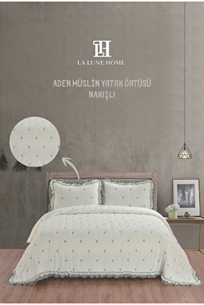 la lune home ADEN MUSLİN NAKIŞLI TEK KİŞİLİK BATTALL BOY YATAK ÖRTÜSÜ 180X240CM
