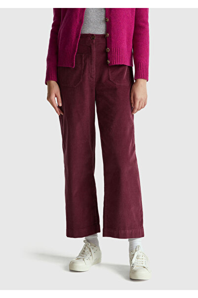United Colors of Benetton Pantaloni de damă Plum bumbac 100% cu petice în faț...