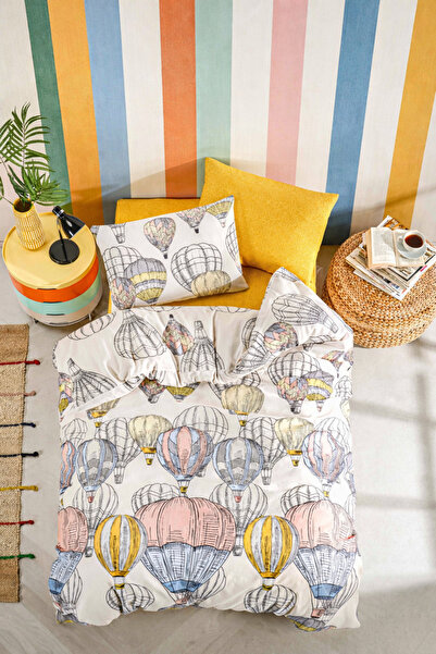 Cottonest Cappadocia Balloon Design Double Duvet Cover Set with Elastic Sheet