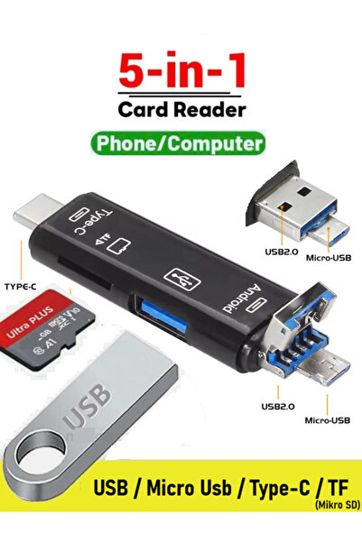 Vwin 5 in 1 Kart Okuyucu Type C / USB 2.0 / Mikro USB / Micro SD (TF) OTG Dön...