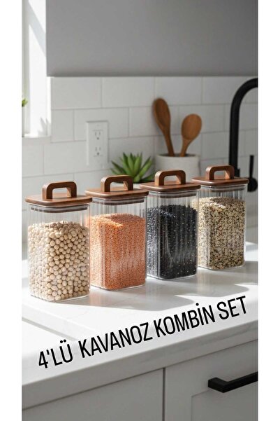 Ogeda Home, Mien 4’lü Cam Saklama Kavanoz Seti – 4'lü 1500 ml Kare, Akasya Ka...