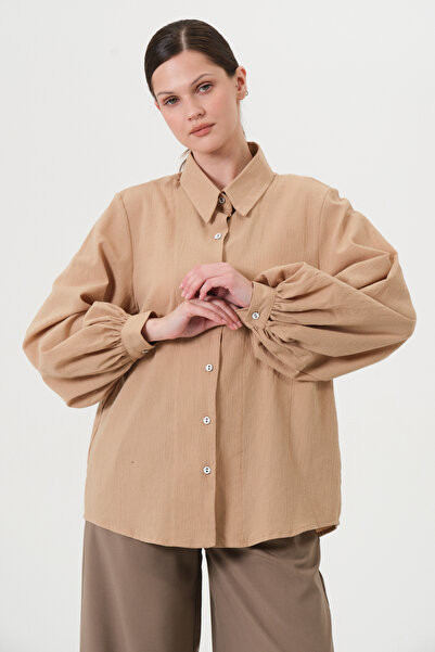 RELAXL Loose Fit 100% Cotton Women's Shirt in Camel Color, up to 10XL