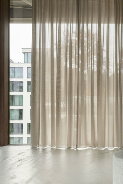 Ran Perde Düz Tül Perde - Bej - Pileli Dikim 1x2,5 Pile