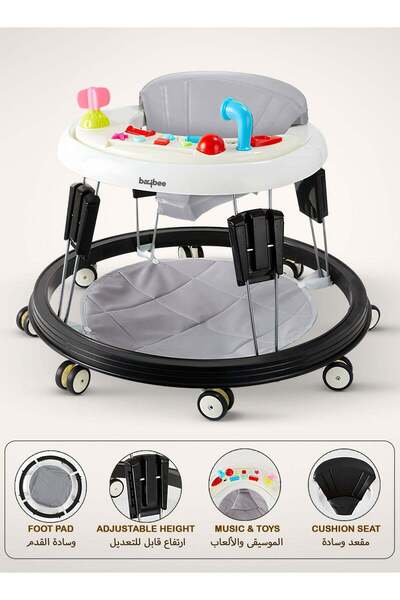 BAYBEE مشاية أطفال دائرية من إندي مزودة بموسيقى، قابلة لتعديل الارتفاع بخمسة ...