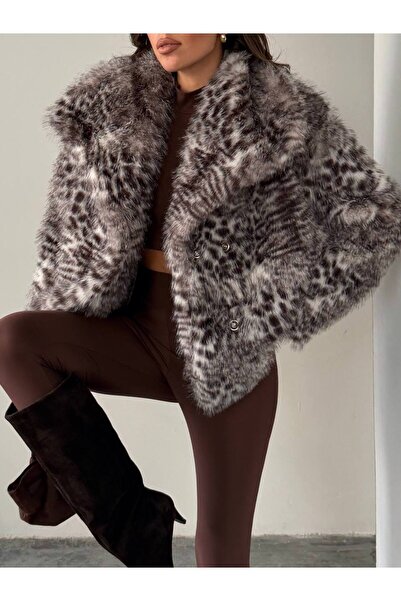 İLKCET MODA Women's Fur Coat with Shoulder Detail