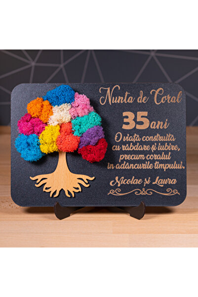 Creators of Crafts Wedding anniversary gift with lichens -35 Years - Coral We...