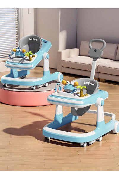BAYBEE مشاية أطفال 3 في 1 للأطفال من عمر 6 إلى 18 شهرًا، بمقبض للوالدين (أزرق)